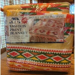 New Old Stock Vintage Fashion Print Blanket Inca Full/Twin 72" X 90"
